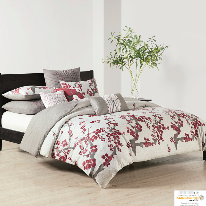 Queen Duvet Cover - Cherry Blossom, Cotton , Floral, Better Draping, Inner Tie, Shams Size Bedding Floral Cover, Oversized For Deep Mattress