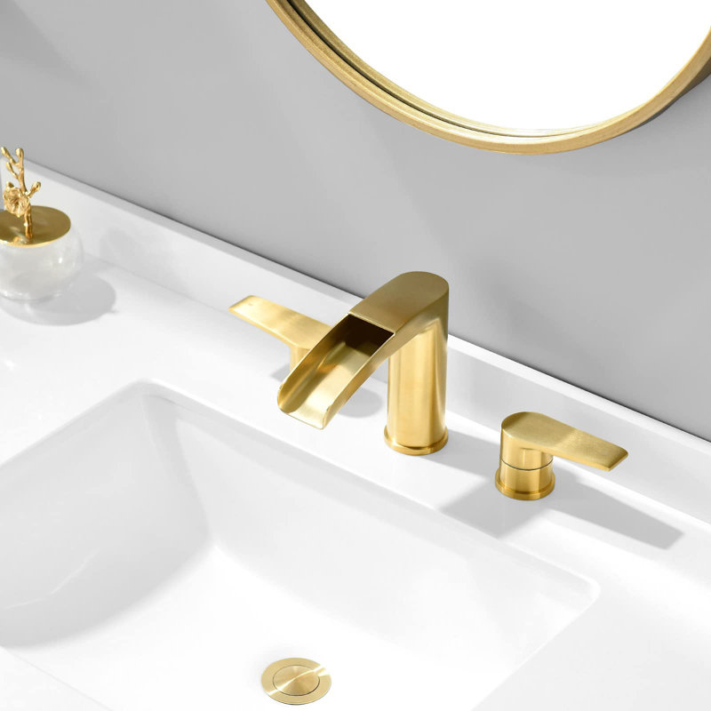 Robinet de salle de bain à large entraxe avec bonde, Or brossé