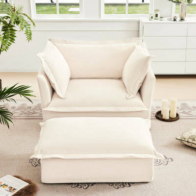 Fauteuil de salon - Crème, chenille douce, siège profond spacieux, pratique et élégant avec structure en bois, chenille crème