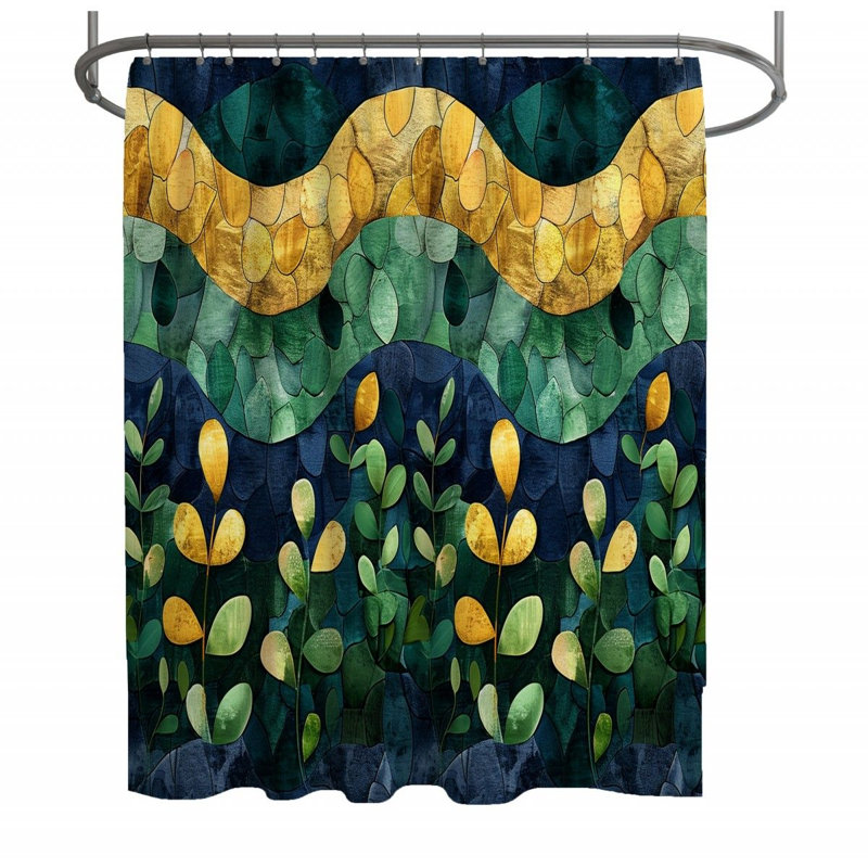 Waves Artistic Bathroom Floral Shower Curtain, 70" W x 73" L