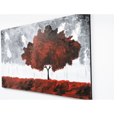 Peinture murale sur toile 47 po x 27 po - rouge, art peint à la main pour décor d'automne, sans cadre, surdimensionné de 41 po et plus, sans cadre