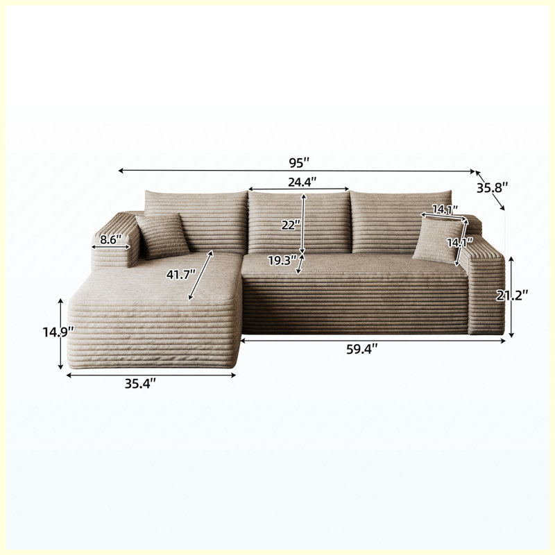 Canapé modulaire 95 po Camel Cloud, Camel Fabric
