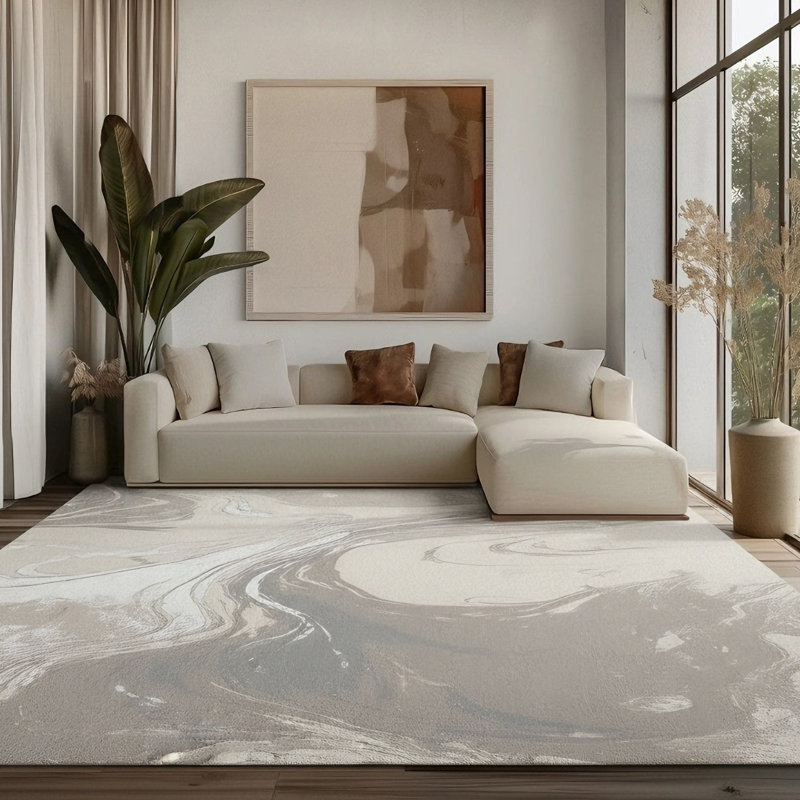 Galaxy Series Abrstract Black/Gray/Ivory/Beige Area Rug, Rectangle 5'3" x 7'3", Beige