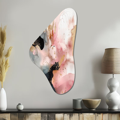 Pink Gold Marble Texture II - Abstract Marble Boomerang Shape Metal Wall Sculpture