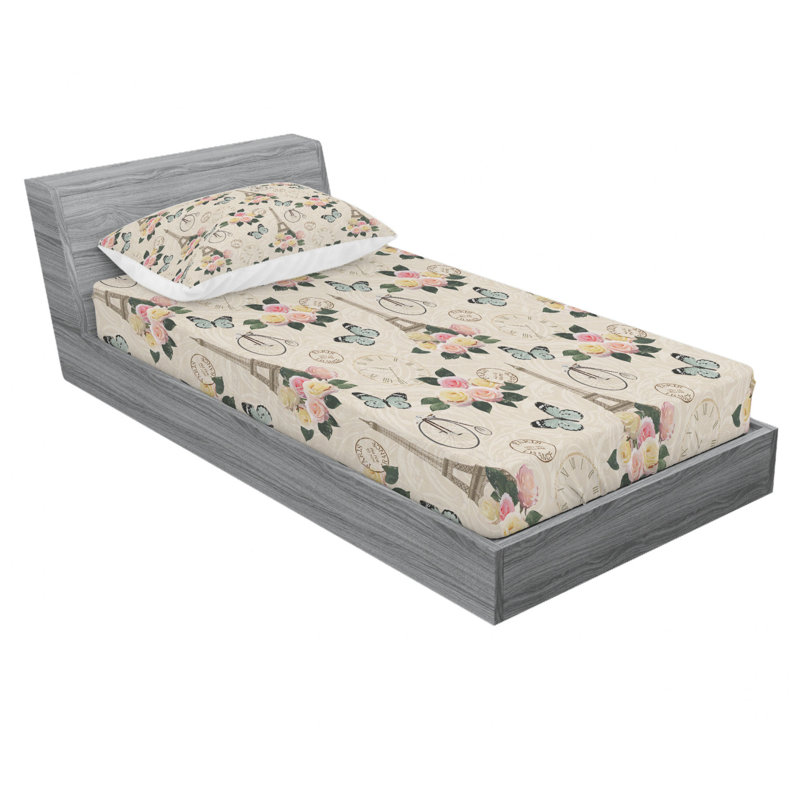 Microfiber Floral Sheet Set, Twin Sheet Set with Fitted Sheet