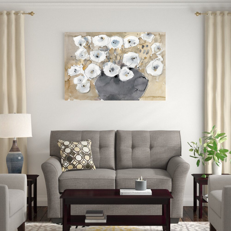 «Autre fleur blanche I» par Samuel Dixon - peinture sur toile tendue, H 32 po x l 48 po