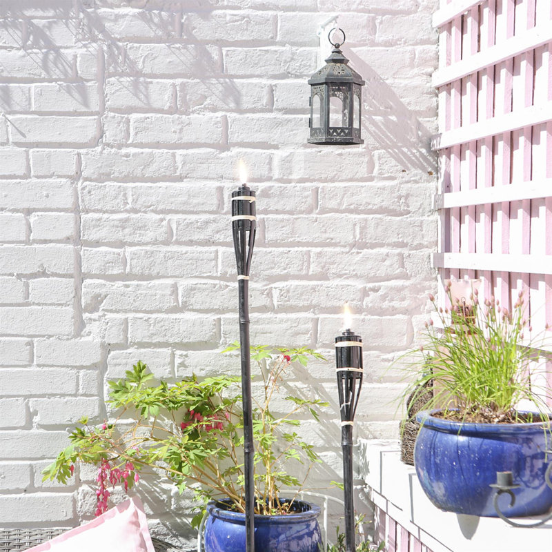 Bamboo Garden Pathway Fire Tiki Torches, 60cm H x 6cm W x 6cm D, Black