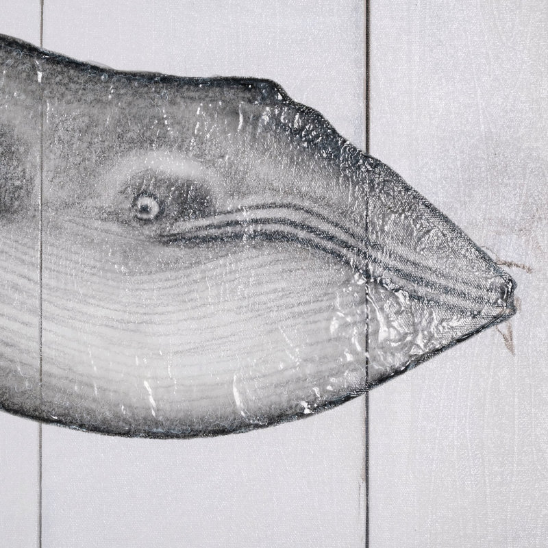 Blue Whale a Hand Embelished Textured Canvas, 20" H x 40" W x 1.5" D