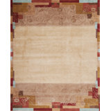 Presidential Hand Knotted Floral Area Rug in Beige/Brown/Red