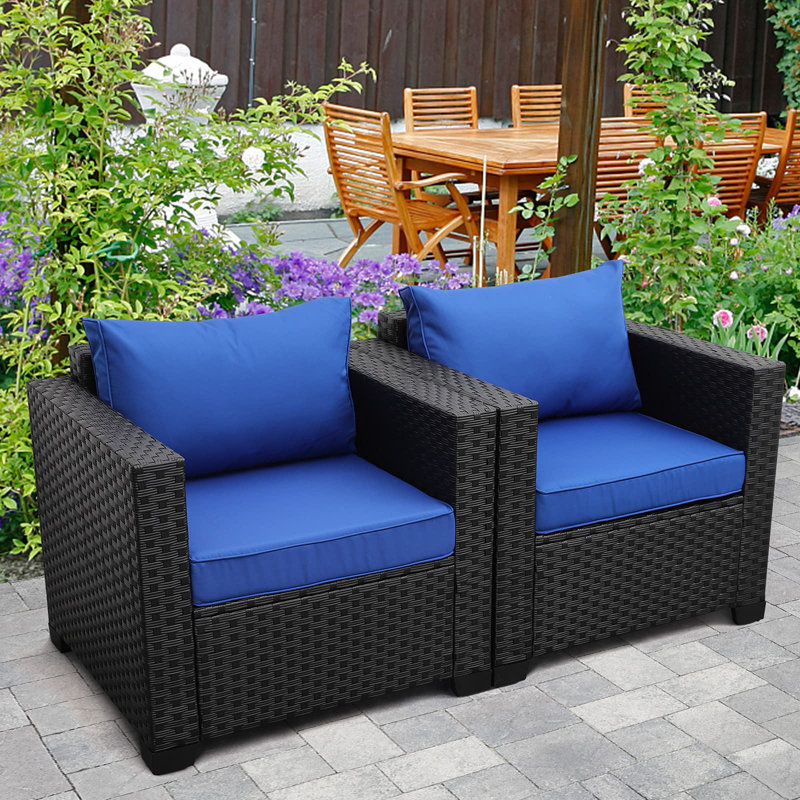 Patio Single Sofa Chairs Outdoor Accent Chair Outdoor Club Chair Anti-Slip Cushions Waterproof Cover, Royal Blue