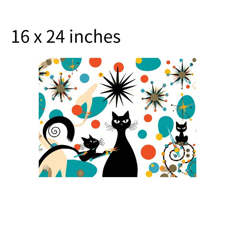 Black Cat & Star Pattern Bath Rug, 16 X 24