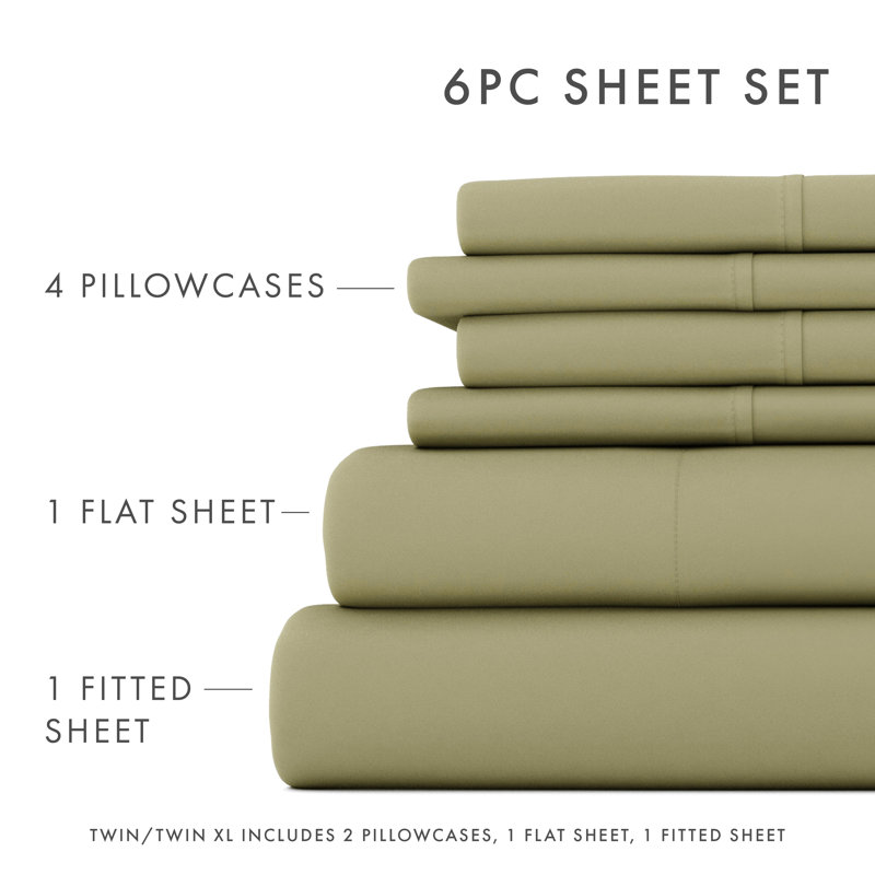 Ensemble de draps pour lit en microfibre brossée de 6 pièces Simply Soft, Sauge