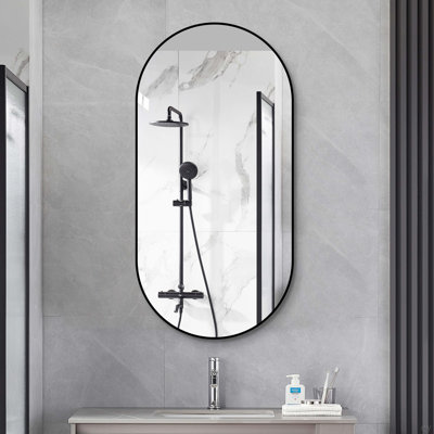 Miroir de salle de bain mural noir, miroir mural encadré pour salle de bain, suspendu vertical ou horizontal, miroir HD moderne pour chambre à coucher, entrée