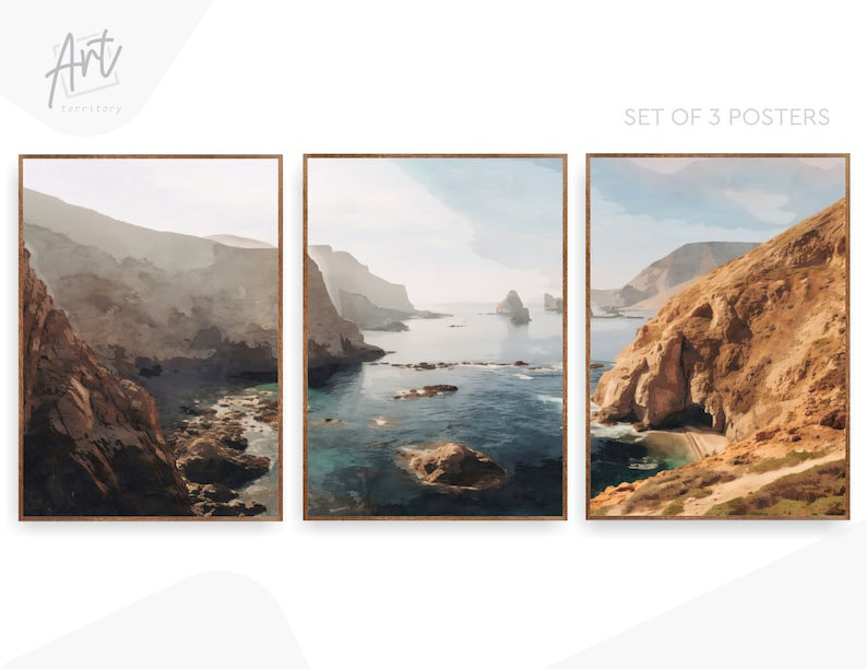 Channel Channel, parc national de la Californie, reproductions d'aquarelle, Toile tendue, H 20 po x l 48 po x P 0,75 po