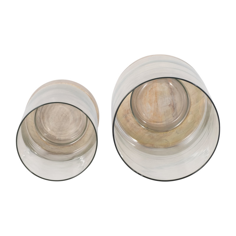 Sagebrook Home Iron and Glass Candle Holders on Mango Wood Base - Elegant Home Decor Essentials for Serenity, White