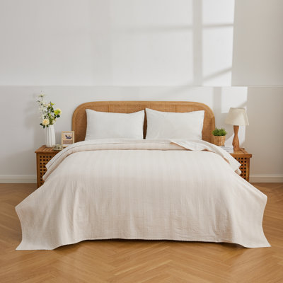 Soild Kantha Cotton Coverlet Set