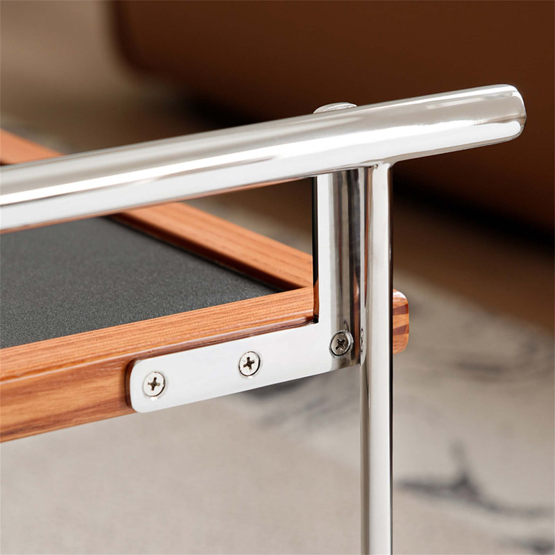 Table basse Rio, design Bauhaus pour petits appartements, bois massif rétro avec acier inoxydable, multifonctionnel et peu encombrant