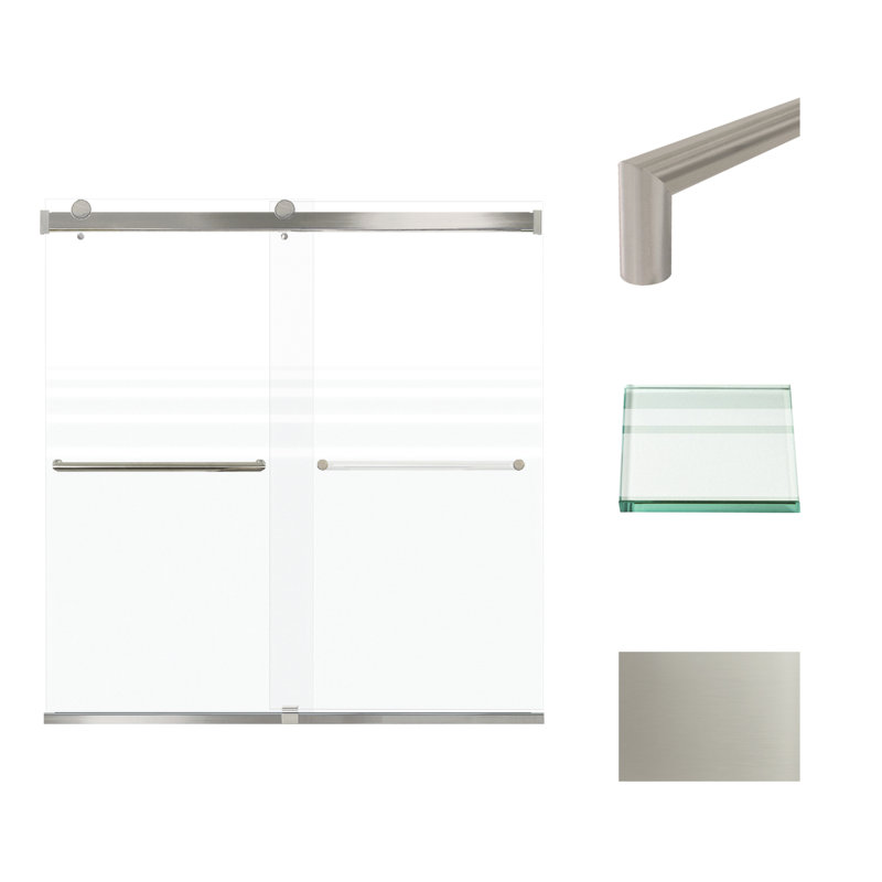 Porte de douche coulissante sans cadre Transoler Brianna, l 60 po x H 62 po, verre trempé givré de 5/16 po