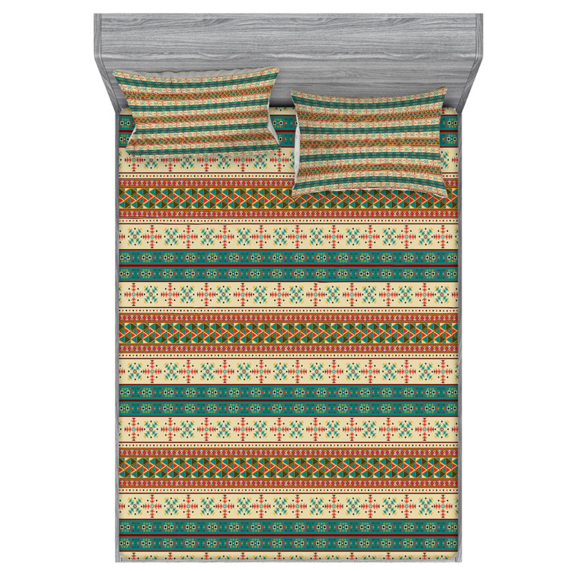 Microfiber Striped Sheet Set, Full Sheet Set with Fitted Sheet, Yellow Geometric