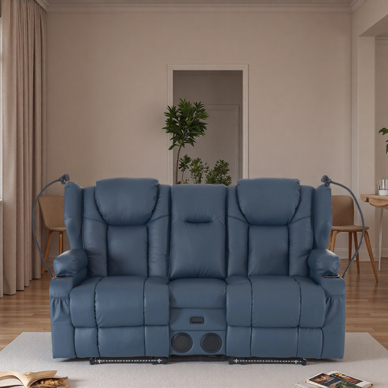 Reclining Loveseat, Leather Double Recliner Sofa With Side Pocket, zero clearance recliner  Loveseat Recliner For Living Room, RV, Home Theater