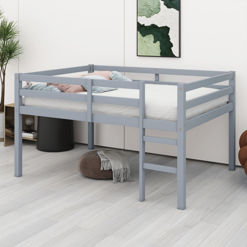 Wood Loft Bed With Ladder, Gray