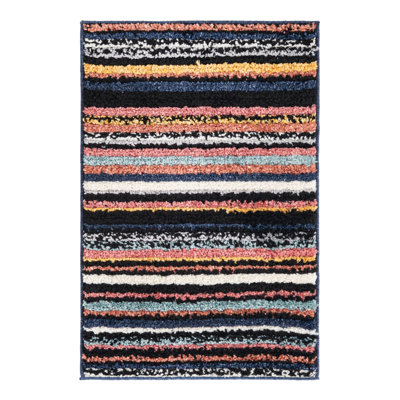 Tapis rayé noir / orange / blanc Prentice