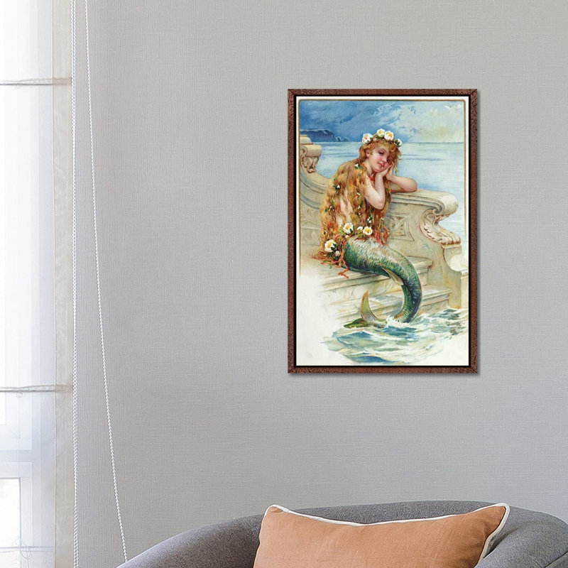 Little Mermaid by E.S. Hardy - Painting on Canvas, 66.04cm H x 45.72cm W x 3.81cm D, Classic Brown Wood Framed