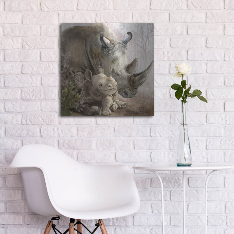  «Rhinoceros And His Little Cub» par Kajenna, art mural en métal, 24 po x 24 po