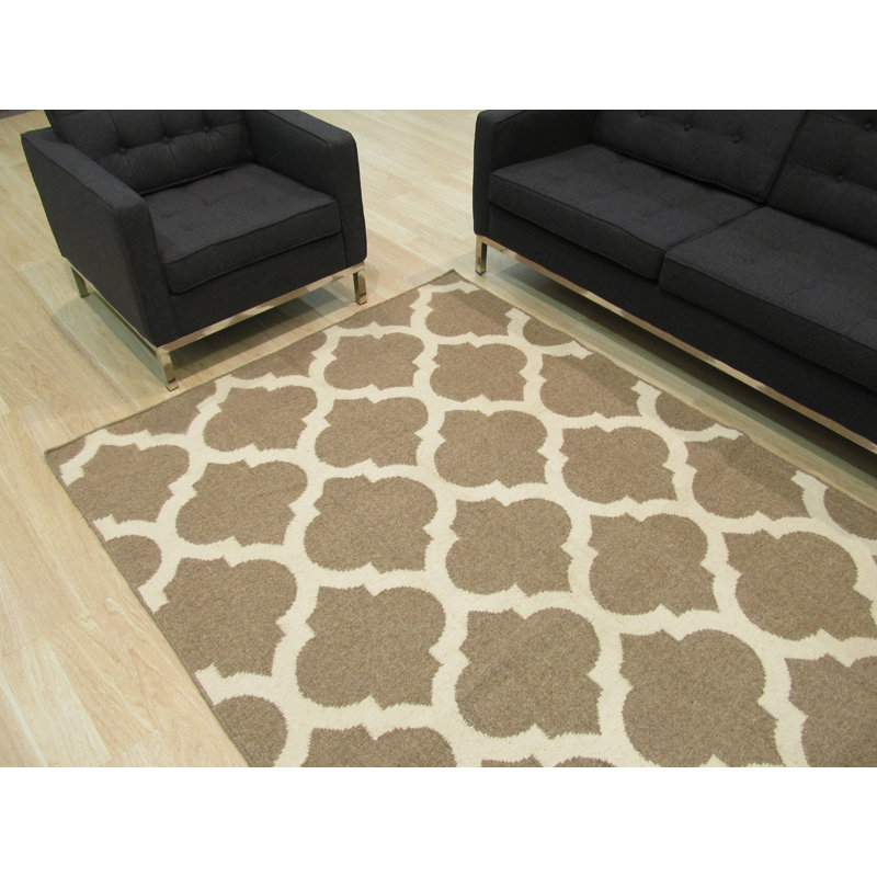 Iris Moroccan Brown Flatweave Wool Area Rug, Rectangle 5' x 8'