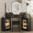 Corner Makeup Vanity Desk with LED Mirror and Outlets, Fluted Dressing Table with 2 Drawers and Storage Cabinets-698681385