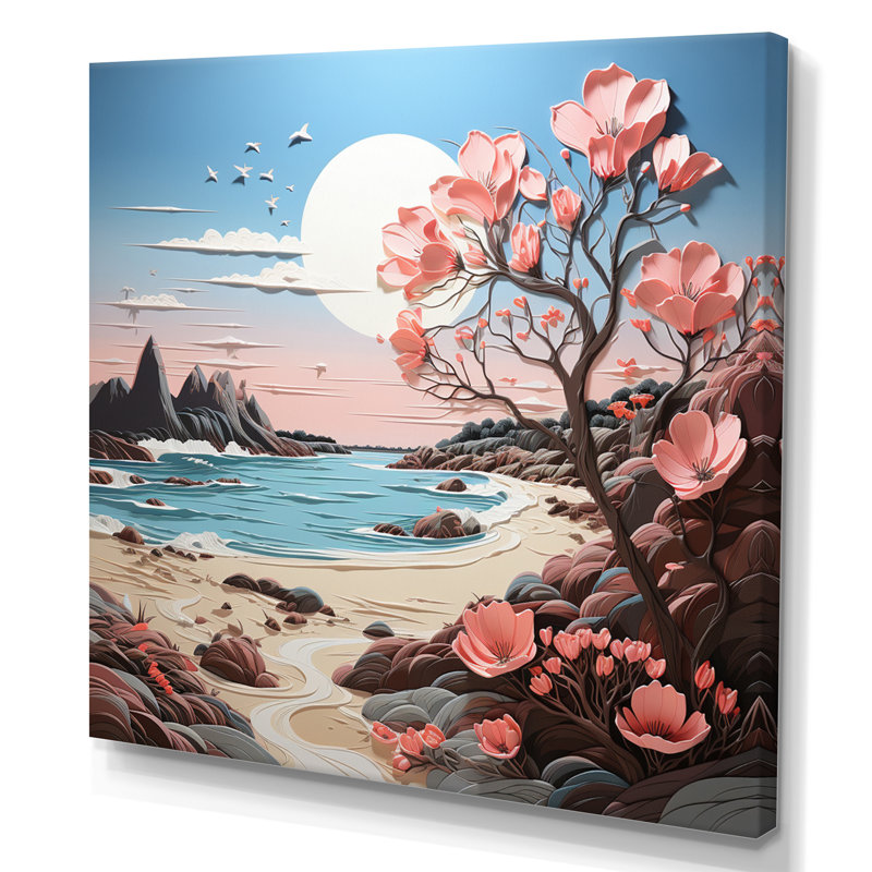 Papercut rose I Beachside Bloom, Toile tendue, H 36 po x l 36 po x P 1,5 po