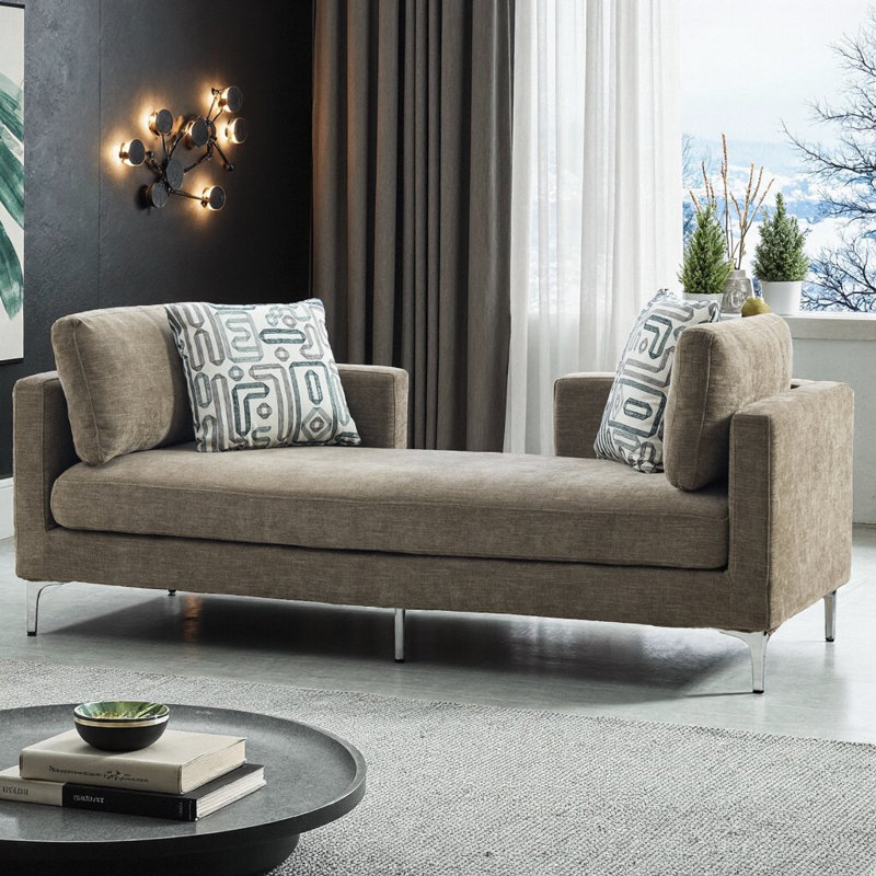 Canapé-lit en chenille avec accoudoirs et coussins Unarepos, Taupe