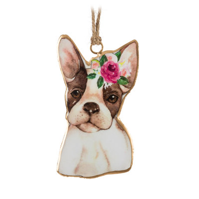 Ornement suspendu chien avec fleur