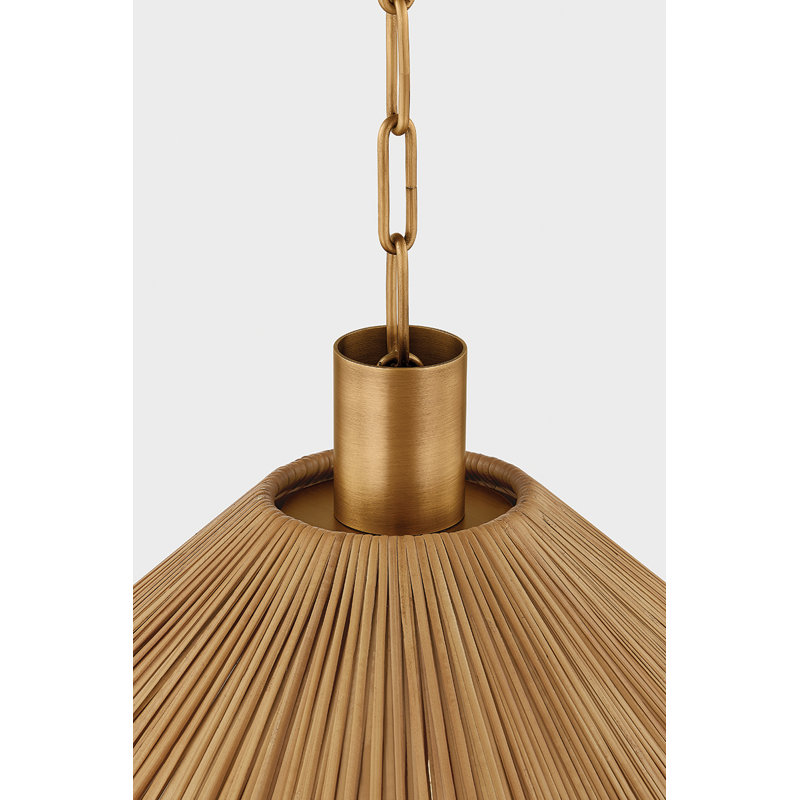 Patina Brass Pendant with Natural Woven Rattan Shade