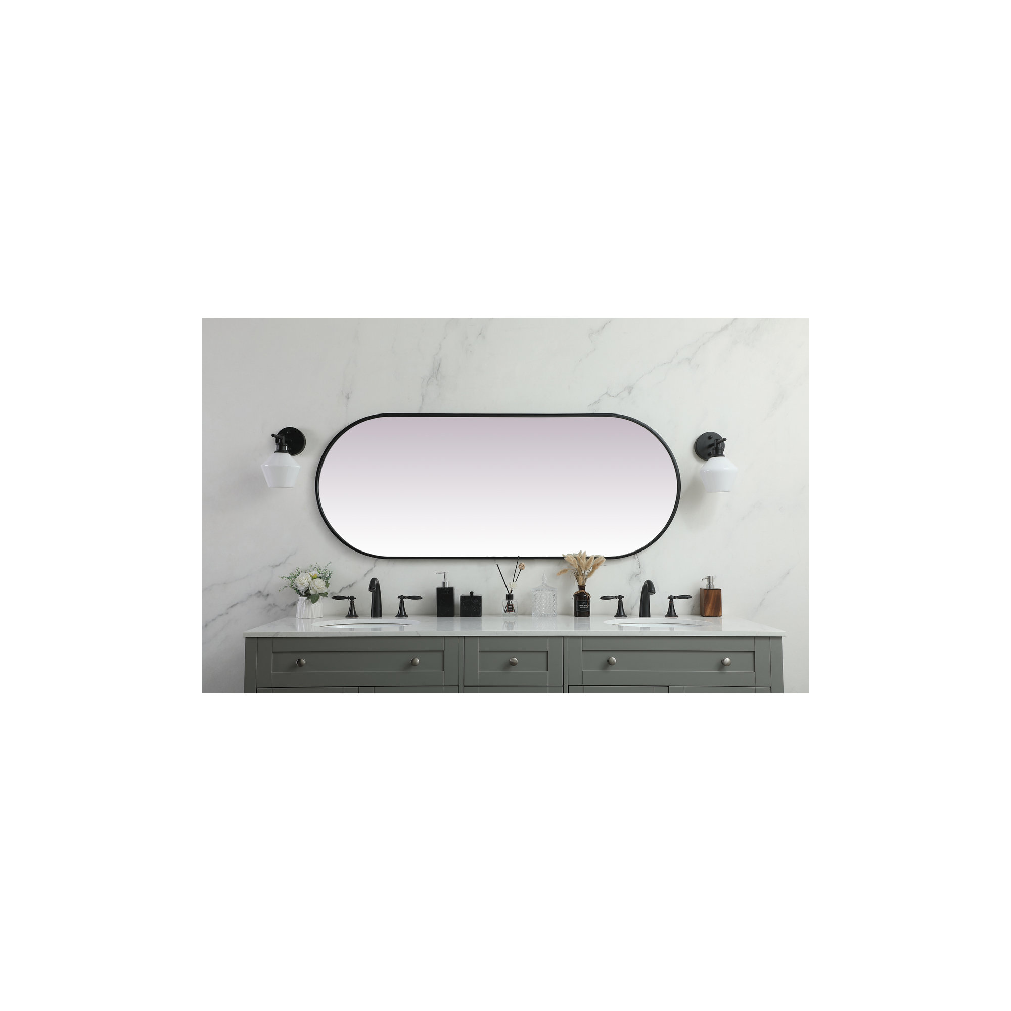 Elington Metal Oval Mirror, 60"  x 24" , Black