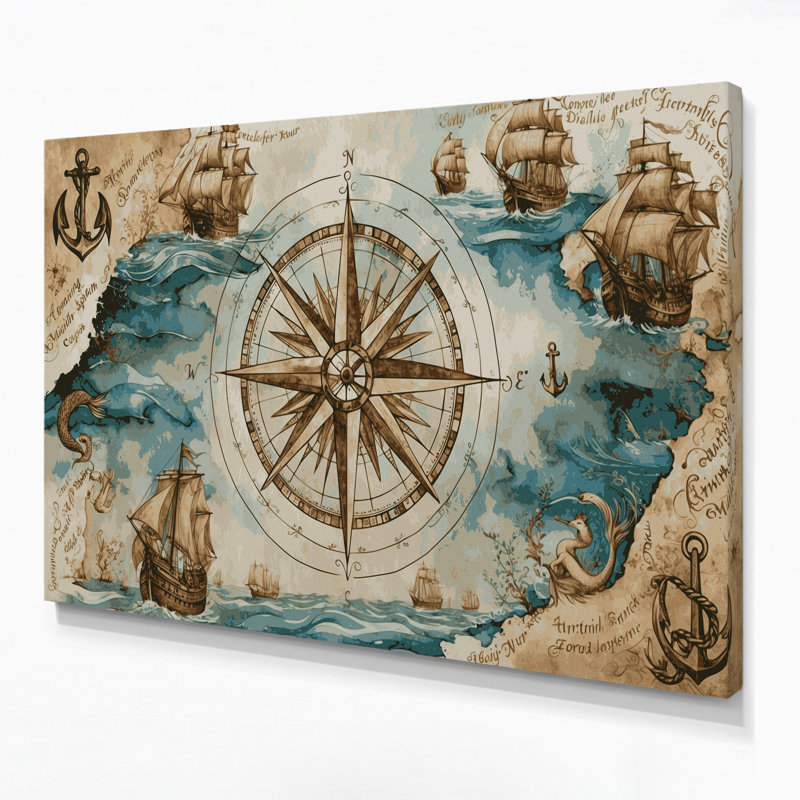 Art nautique sur toile beige, H 20 po x l 24 po