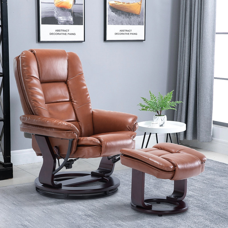 Fauteuil inclinable manuel pivotant de 35,83 po Shebeen, Brun nouveau