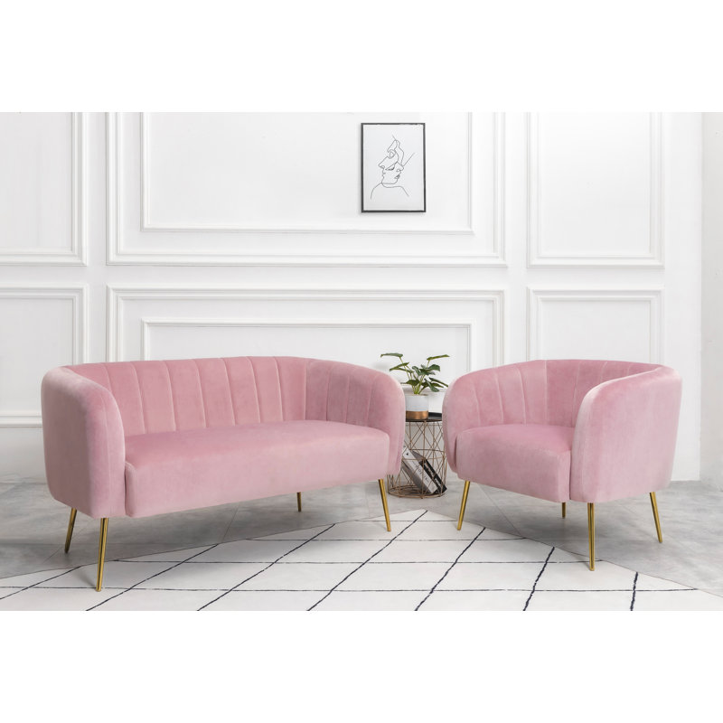 Bullock 2 Seater Velvet Loveseat, Pink