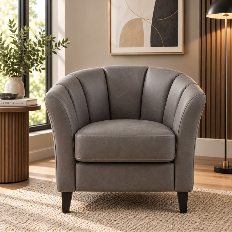 Sligo Upholstered Tufted Barrel Chair, Steel Grey, Oak