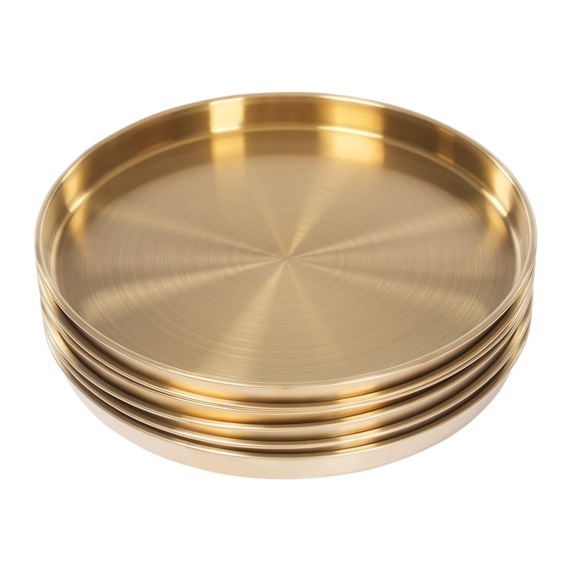 Round Serving Tray in Gold (Set of 6), 1.06" H  x 12.2" W x 12.2" D