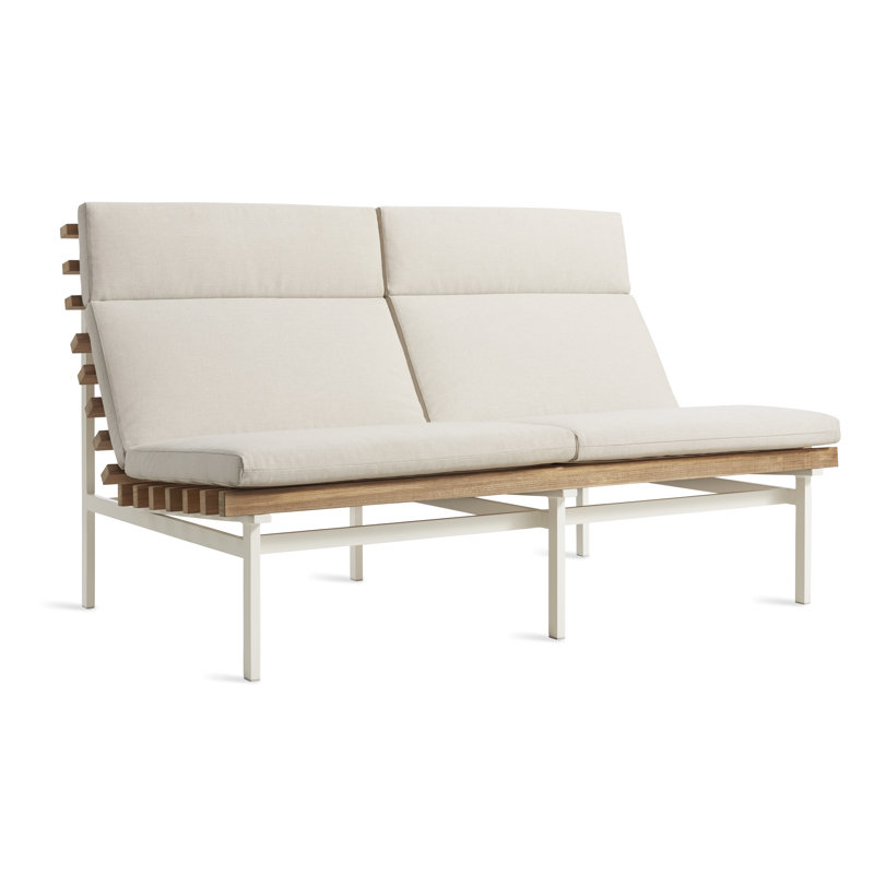 Perch 59'' Wide Powder Coated Aluminum Loveseat with Cushions, Sunbrella Linen, White