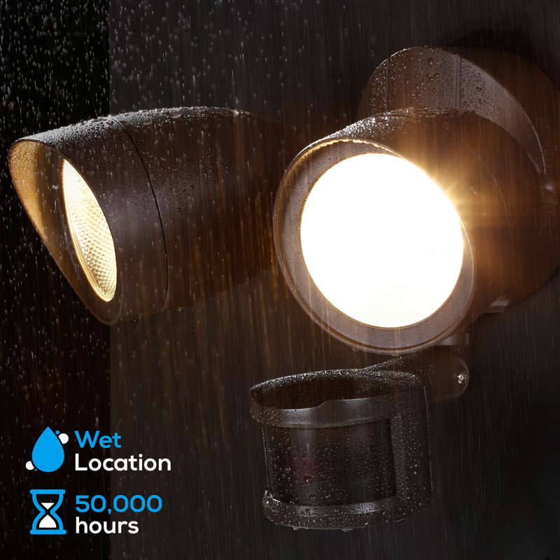 2 Head LED Dusk to Dawn Flood Light, 20W Security Light with Motion Sensor, 4 Modes Lighting, Bronze
