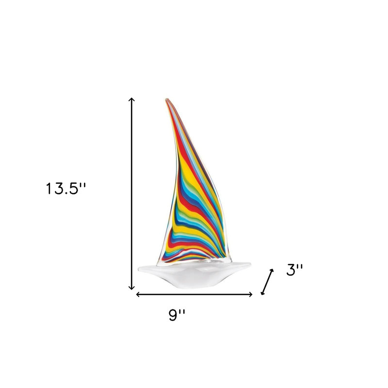 Murano Style Art Glass 13" Rainbow Sailboat