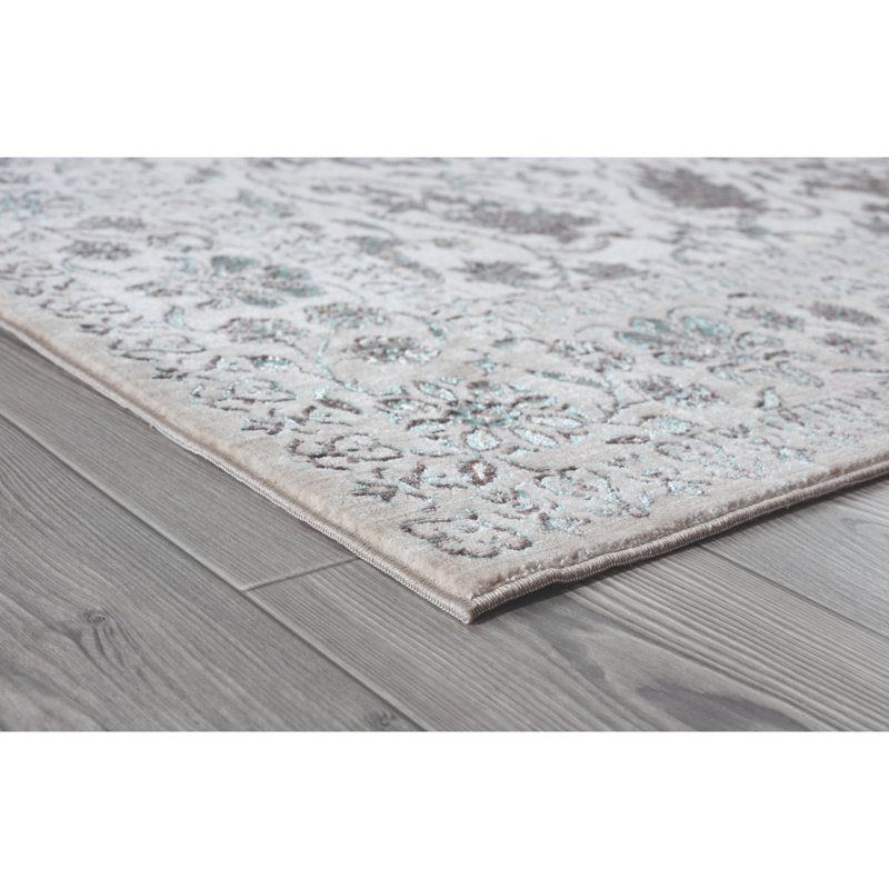 Tapis oriental bleu / beige Rummond, Rectangle 5 pi 4 po x 7 pi 10 po