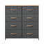 Commode de rangement à 10 tiroirs en tissu gris anthracite avec structure en acier et plateau en bois