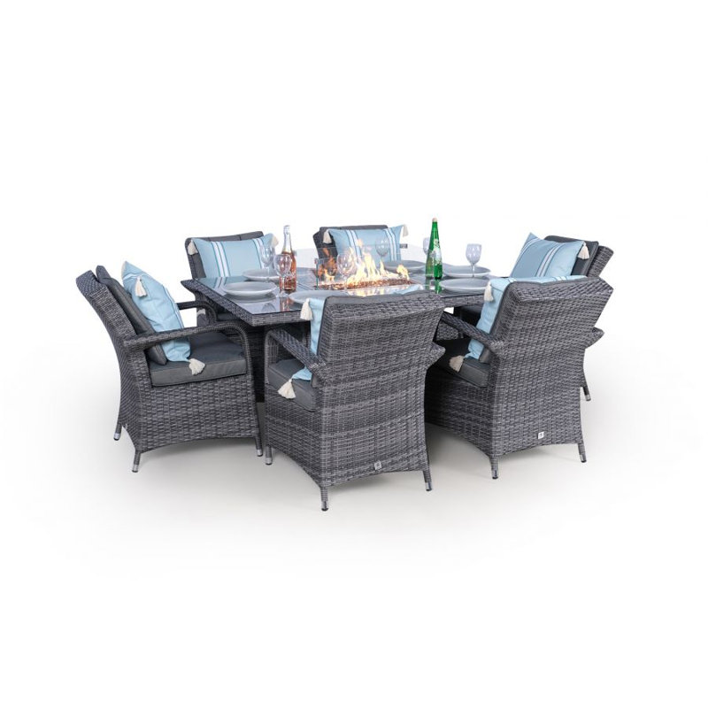 Parsons 6 - Person Patio Dining Set Rectangular Table with Cushions Included, Grey/Light Blue, Grey