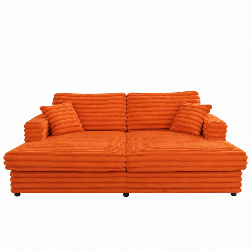 Chaise longue d'intérieur en velours côtelé avec coussins 86 po Giddings, Orange