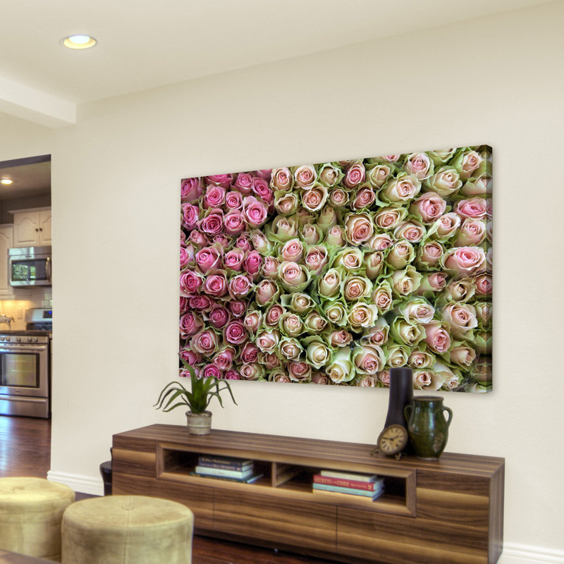 Pink and Green Roses Canvas Print Wall Art