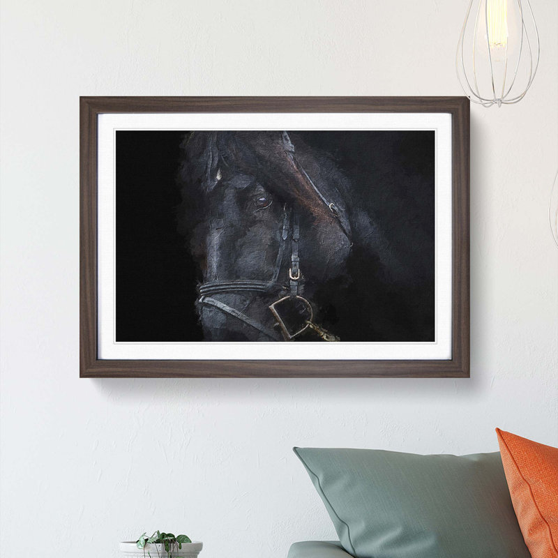 Enchanting Black Stallion Horse - Picture Frame Painting Print, Walnut Framed, 36cm H x 48cm W x 2cm D