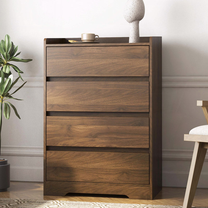 Commode moderne à 4 tiroirs avec cadre robuste, Bois foncé